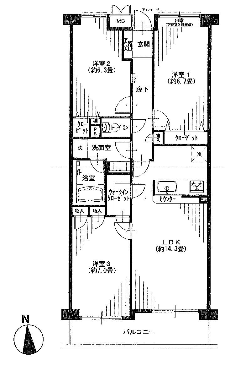 Floor plan. 3LDK, Price 26,900,000 yen, Occupied area 74.34 sq m , Balcony area 8.15 sq m 74 sq m  3LDK