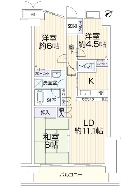 Floor plan. 3LDK, Price 16.8 million yen, Occupied area 65.91 sq m , Balcony area 8.7 sq m