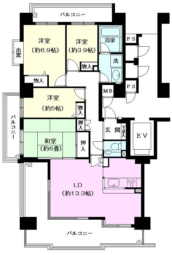 Floor plan. 4LDK, Price 21.5 million yen, Occupied area 89.52 sq m , Balcony area 30.44 sq m