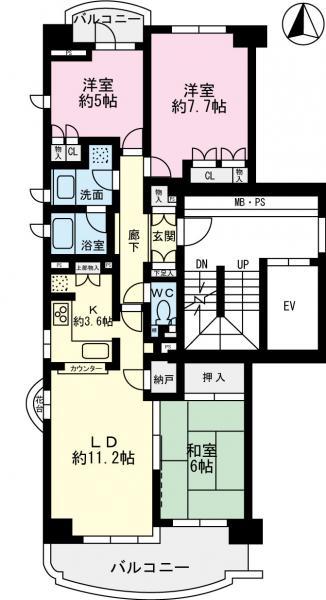 Floor plan. 3LDK, Price 18,800,000 yen, Footprint 77 sq m , Balcony area 12.23 sq m