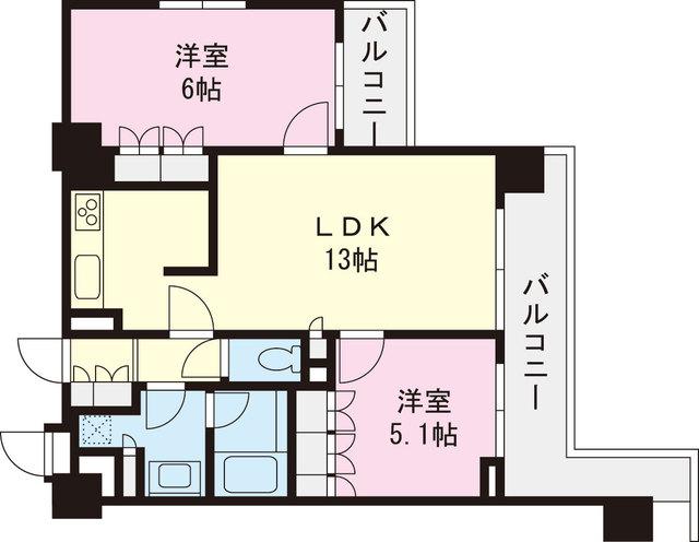 Floor plan. 2LDK, Price 18,800,000 yen, Occupied area 55.09 sq m , Balcony area 11.76 sq m