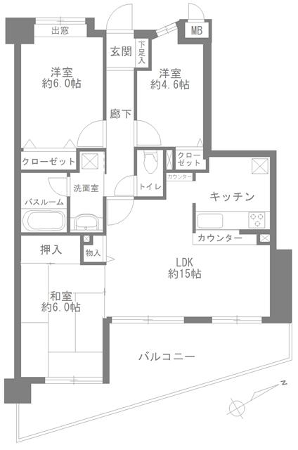 Floor plan. 3LDK, Price 23.8 million yen, Occupied area 67.43 sq m , Balcony area 15.77 sq m is a little balcony of spread! Eyes before, Green trees falling spreads gentle Midorien landscape.