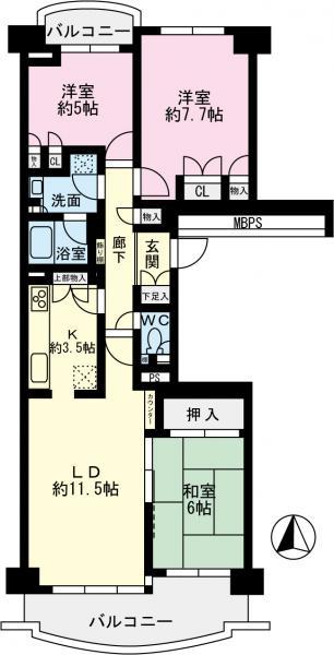 Floor plan. 3LDK, Price 21.9 million yen, Occupied area 76.28 sq m , Balcony area 12.41 sq m