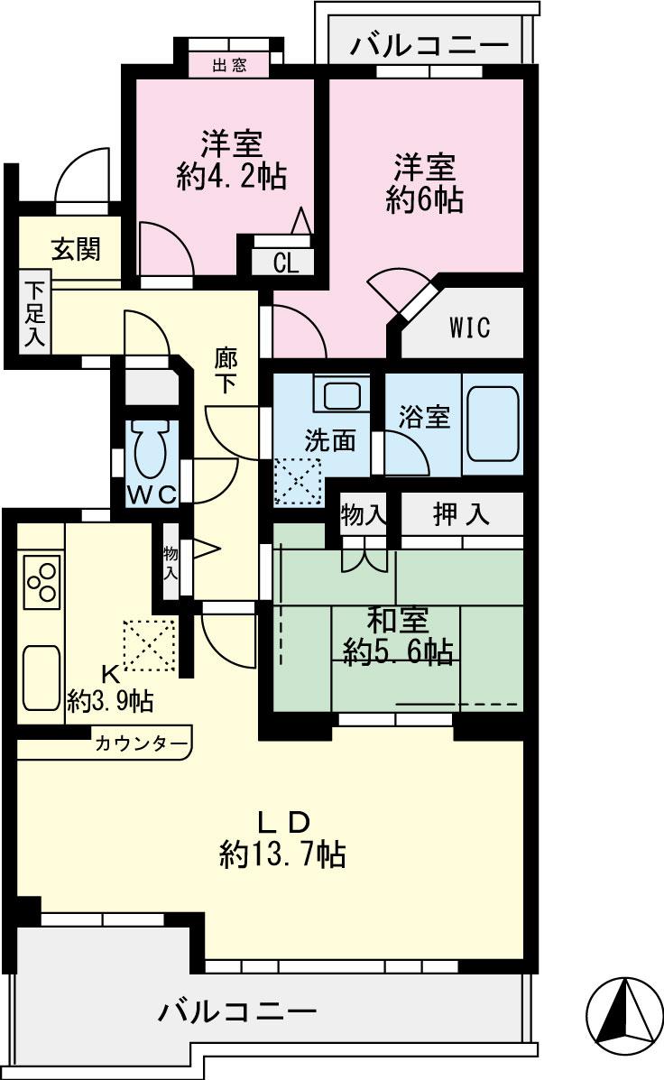 Floor plan. 3LDK, Price 26,900,000 yen, Occupied area 76.71 sq m , Balcony area is 12.8 sq m easy-to-use floor plan