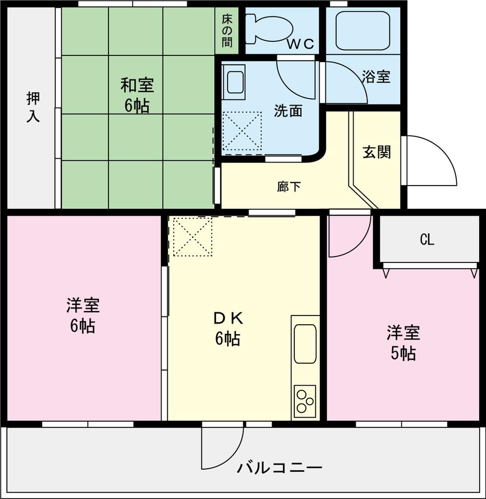 Floor plan. 3DK, Price 8.8 million yen, Occupied area 48.93 sq m , Balcony area 9.19 sq m