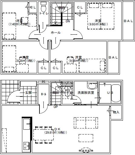 Floor plan. 32,800,000 yen, 4LDK, Land area 95.4 sq m , Building area 94.24 sq m