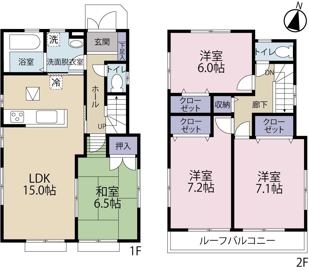 Floor plan. (Building 2), Price 36,900,000 yen, 4LDK, Land area 121.54 sq m , Building area 99.98 sq m