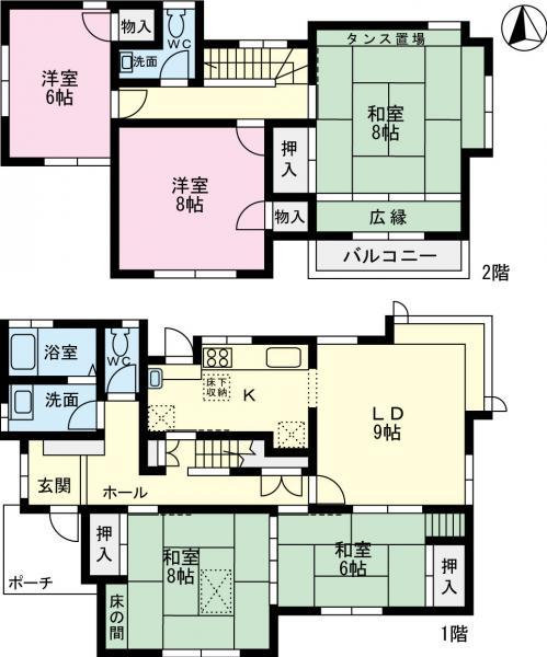 Floor plan. 34,800,000 yen, 5LDK, Land area 256.39 sq m , Building area 126.42 sq m