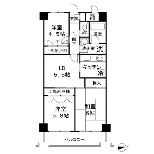 Floor plan. 3DK, Price 8.4 million yen, Occupied area 52.38 sq m , Balcony area 6.3 sq m