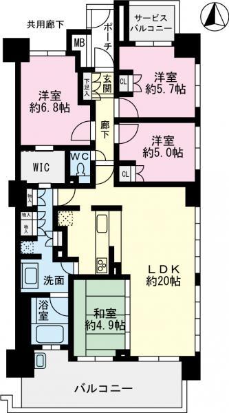 Floor plan. 4LDK, Price 42,500,000 yen, Occupied area 93.68 sq m , Balcony area 16.1 sq m