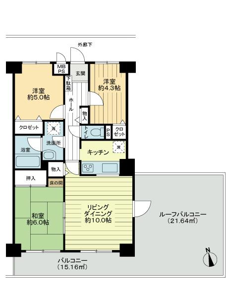 Floor plan. 3LDK, Price 15.8 million yen, Footprint 67.7 sq m , Balcony area 15.16 sq m