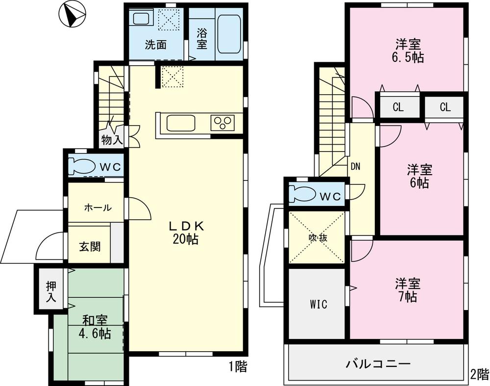 Floor plan. (Building 2), Price 33,800,000 yen, 3LDK+S, Land area 106.23 sq m , Building area 104.95 sq m
