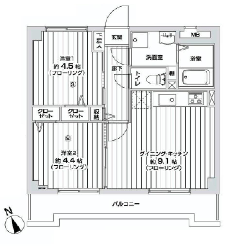 Floor plan. 2DK, Price 12,350,000 yen, Occupied area 41.89 sq m , Balcony area 6.46 sq m