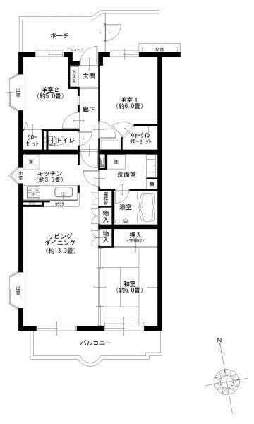 Floor plan. 3LDK, Price 25,300,000 yen, Occupied area 75.03 sq m , Balcony area 7 sq m