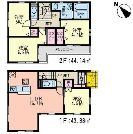 Floor plan. (Building 2), Price 40,800,000 yen, 4LDK, Land area 100.01 sq m , Building area 87.47 sq m