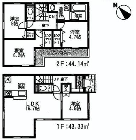 Floor plan. (Building 2), Price 41,800,000 yen, 4LDK, Land area 100.01 sq m , Building area 87.47 sq m