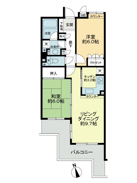 Floor plan. 2LDK, Price 21,800,000 yen, Footprint 58 sq m , Balcony area 12.58 sq m
