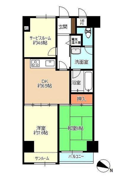 Floor plan. 3DK, Price 9.8 million yen, Footprint 55 sq m , Balcony area is 2.75 sq m bright floor plan of eastward