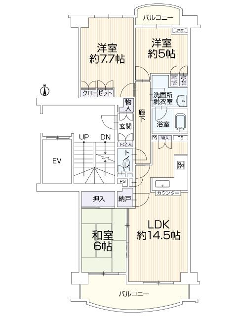 Floor plan. 3LDK, Price 20.8 million yen, Occupied area 76.28 sq m , Balcony area 12.41 sq m