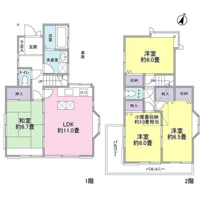 Floor plan. All room 6 tatami mats or more of 4LDK type. On the second floor there is attic storage. Re