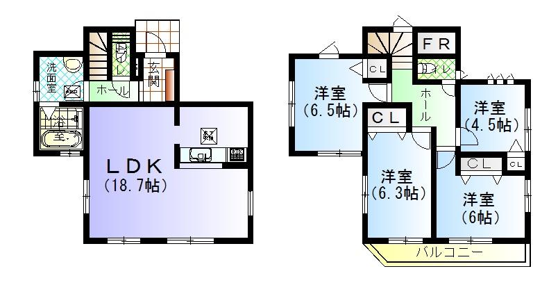 Floor plan. (1 Building), Price 41,800,000 yen, 4LDK, Land area 127.54 sq m , Building area 97.32 sq m