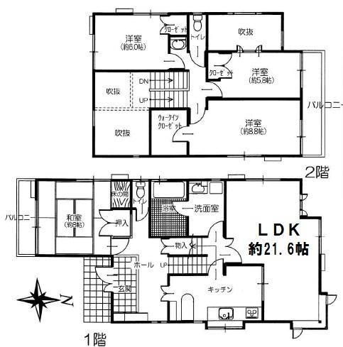Floor plan. 38,800,000 yen, 4LDK, Land area 236.62 sq m , Building area 130.52 sq m   ■ LDK atrium there at about 21.6 Pledge, 8 pledge room is 2 rooms!  [Floor plan] 