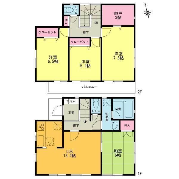 Floor plan. 37,800,000 yen, 4LDK+S, Land area 130.86 sq m , Building area 93.96 sq m