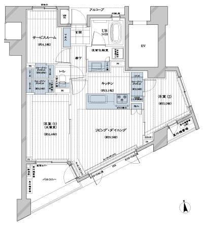 Floor: 2LD ・ K + S + 3WIC, occupied area: 63.79 sq m