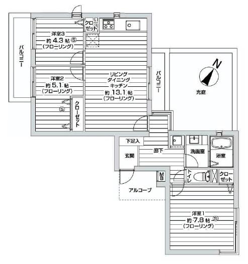 Floor plan. 3LDK, Price 33,900,000 yen, Occupied area 68.74 sq m , Balcony area 8.46 sq m