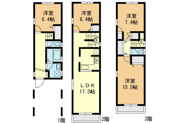 Floor plan. (C Building), Price 41,800,000 yen, 4LDK, Land area 71.85 sq m , Building area 128.05 sq m