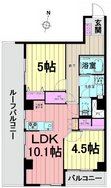 Floor plan. 2LDK, Price 24,900,000 yen, Occupied area 53.83 sq m , Balcony area 20.2 sq m