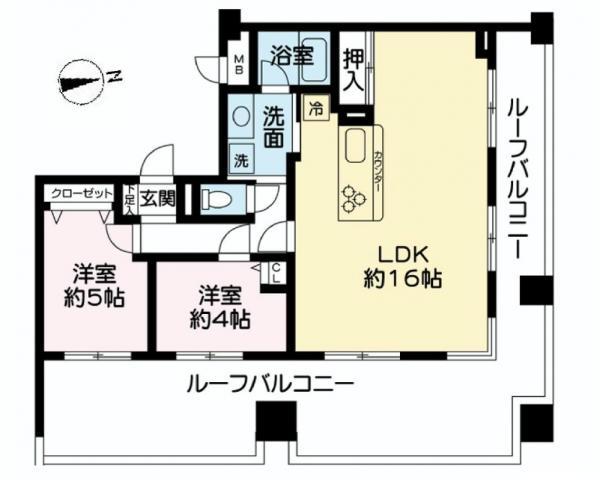 Floor plan. 2LDK, Price 36,200,000 yen, Occupied area 61.98 sq m