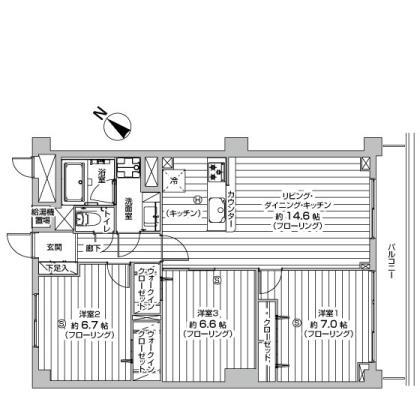 Floor plan. 3LDK, Price 33,800,000 yen, Footprint 75.6 sq m , Balcony area 8.64 sq m