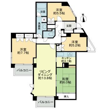 Floor plan. 4LDK, Price 32,900,000 yen, Occupied area 95.16 sq m , Balcony area 7.26 sq m 4LDK
