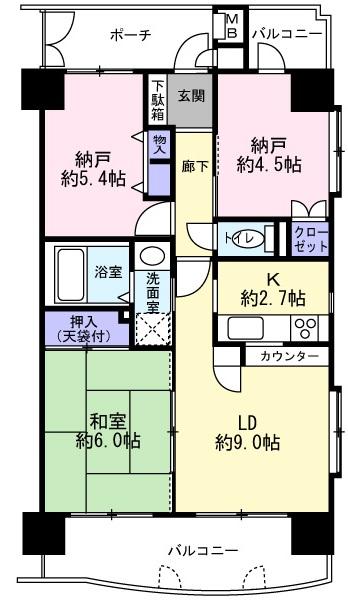 Floor plan. 1LDK + 2S (storeroom), Price 23.8 million yen, Occupied area 61.32 sq m , Balcony area 12.41 sq m