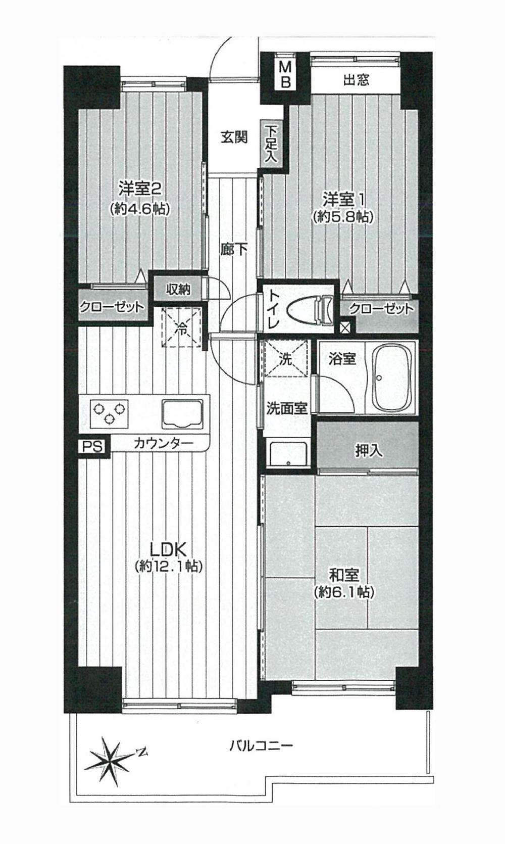 Floor plan. 3LDK, Price 27,800,000 yen, Footprint 59.3 sq m , Balcony area 8.77 sq m