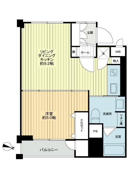 Floor plan. 1LDK, Price 11.9 million yen, Occupied area 37.15 sq m , Balcony area 7.39 sq m