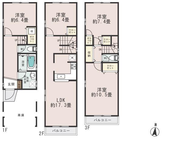 Floor plan. (D Building), Price 45,800,000 yen, 4LDK, Land area 72.04 sq m , Building area 128.05 sq m