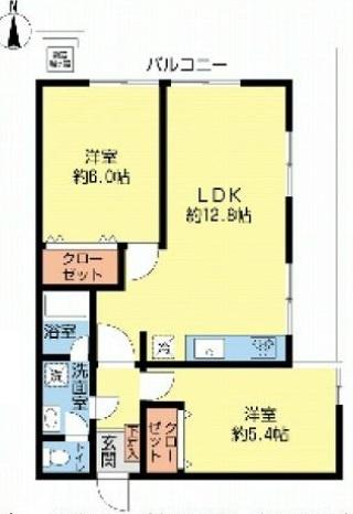 Floor plan. 2LDK, Price 19.9 million yen, Occupied area 52.93 sq m , Balcony area 13.05 sq m