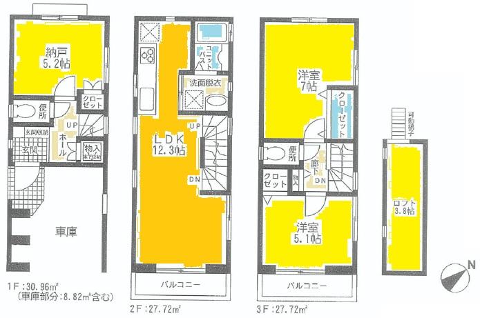 Floor plan. 36,850,000 yen, 3LDK, Land area 46.24 sq m , You can use a wide room with a building area of ​​86.4 sq m loft