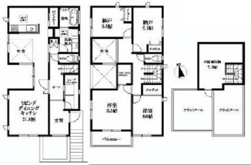 Floor plan. 73,800,000 yen, 2LDK + S (storeroom), Land area 135.05 sq m , Building area 137.39 sq m