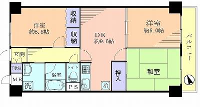 Floor plan. 3DK, Price 19,800,000 yen, Occupied area 62.72 sq m , Balcony area 5.6 sq m
