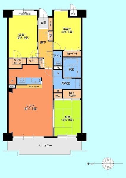 Floor plan. 3LDK, Price 36,900,000 yen, Occupied area 83.13 sq m , Balcony area 11.1 sq m
