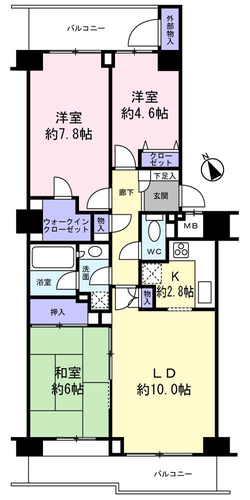 Floor plan. 3LDK, Price 19,800,000 yen, Occupied area 70.66 sq m , Balcony area 14.79 sq m
