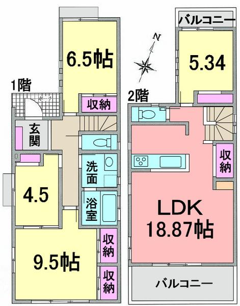 Floor plan. 66,800,000 yen, 4LDK, Land area 123.16 sq m , Building area 106.09 sq m