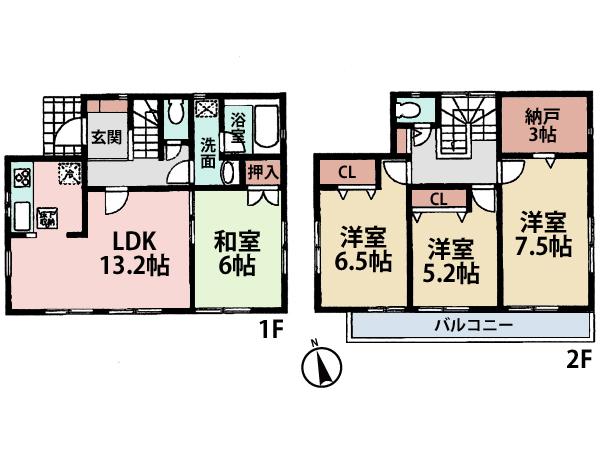 Floor plan. (1 Building), Price 39,800,000 yen, 4LDK+S, Land area 130.86 sq m , Building area 93.96 sq m