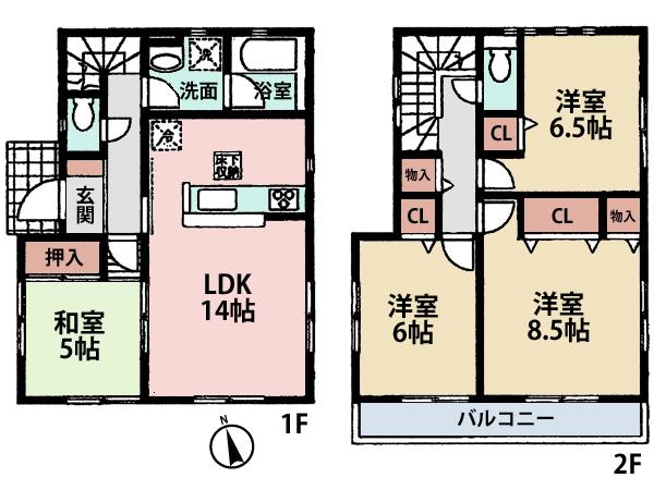 Floor plan. (Building 2), Price 37,800,000 yen, 4LDK, Land area 133.52 sq m , Building area 93.96 sq m