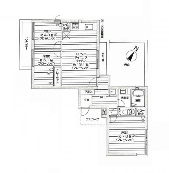 Floor plan. 3LDK, Price 33,900,000 yen, Occupied area 68.74 sq m , Balcony area 8.46 sq m