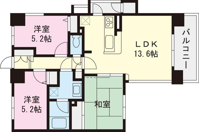 Floor plan. 3LDK, Price 26,880,000 yen, Occupied area 64.17 sq m , Balcony area 6.3 sq m