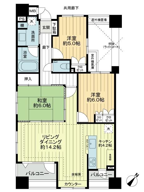 Floor plan. 3LDK, Price 36,800,000 yen, Occupied area 76.96 sq m , Balcony area 8.5 sq m
